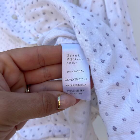 Frank & Eileen Modal White Polka Dot Button Down Eileen XS Shirt - Picture 5 of 7